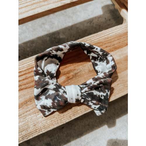 Infant Headband Bow in Dark Brown Cow
