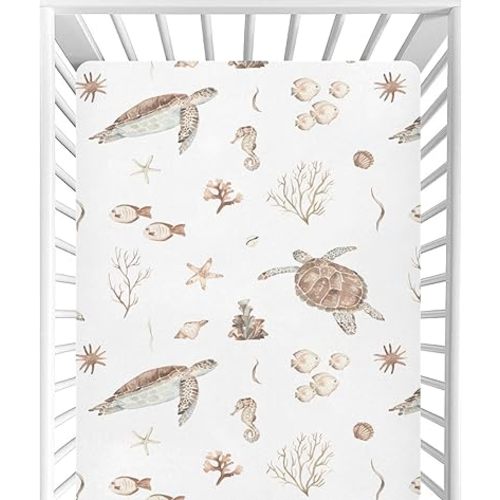 CaTaKu Crib Sheets for Girls Boys Sea Turtles Seashells Baby Sheets for Crib,Neutral Toddler Mini Crib Mattress Sheets Fitted for Nursery Bed 27"x 39"
