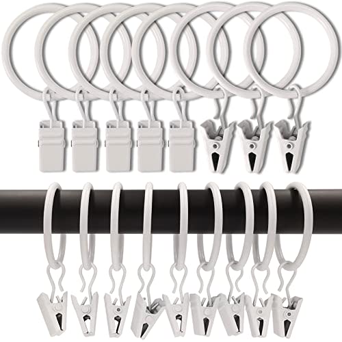 100 Pack Curtain Rings with Clips, Curtain Clip Rings Hooks, Bow Hanger Clips for Hanging Drapery Drapes Bows, Ring 1.26 inch Interior Diameter, Fits up to 1" Rod, White