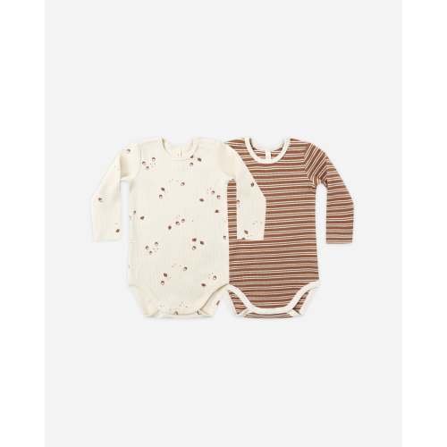 Ribbed Bodysuit, 2 Pack || Cedar Micro Stripe, Acorns – Quincy Mae