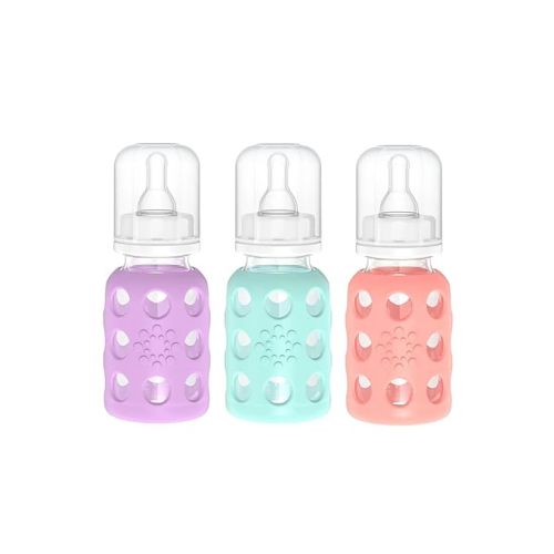 Lifefactory Glass Baby Bottle BPA Free | Protective Silicone Sleeve | 4 oz Pack of 3 | Lavender, Mint, Cantaloupe