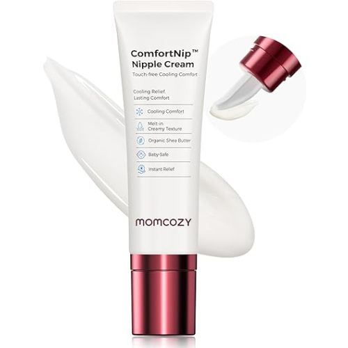 Momcozy ComfortNip™ Cooling Comfort & Touch Free Nipple Cream, Nipple Cream for Breastfeeding, Instant Relief, Plant-Based Formula, Newborn Essentials with Cooling Ceramic Applicator, 1.76oz