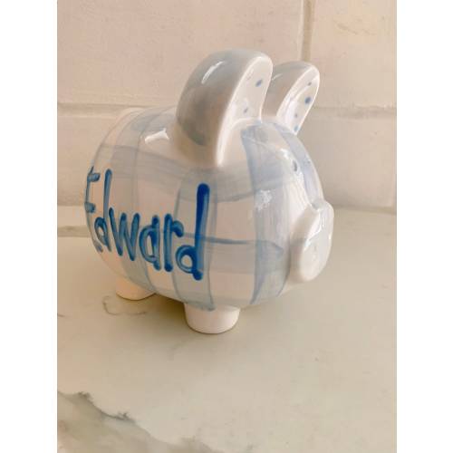 Gingham personalized Preppy Piggy Bank pink or blue