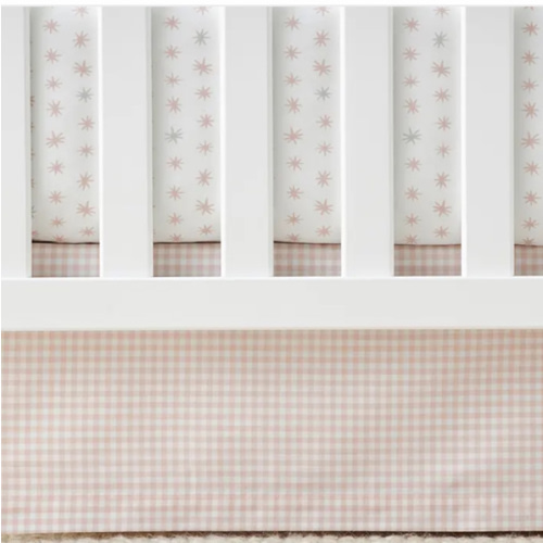 Pink Ditsy Gingham Classic Cool Organic Cotton Percale Tailored Crib Skirt