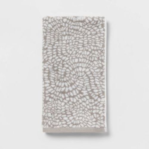Performance Plus Hand Towel Gray Geo - Threshold™: Cotton Jacquard, Fade-Resistant, 550 GSM