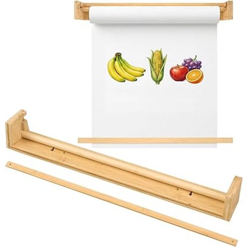 24 Inches Wooden Easel Paper Roll Holder Wall Mount 22 Lbs Load, Craft Kraft Butcher Paper Dispenser for Artwork, to-do Lists, Kitchen, DIY Drawing, Office Business,Grocery,Only Holder