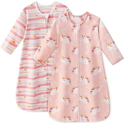 Fleece Baby Sleep Sack 6-12 Months Long Sleeve 1.0 Tog Baby Wearable Blanket Microfleece Sleeping Sack with 2-Way Zipper for Newborn Infant Pink & White Unicorn