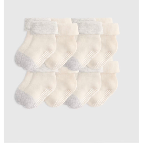 Organic Cotton Gripper Fold Over Socks 8-Pack - Baby in White/Grey