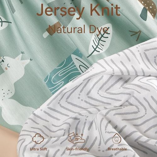 TILLYOU Changing Pad Cover Set in Soft Jersey Material - Fits 32"/34''x16 Contoured Pad for Babies, Jungle Walk and White Stripes