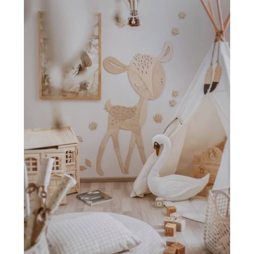 Wooden Deer Nursery Wall Decor, Magical Woodland Animal Art, Eco-Friendly Kids Room Decoration, Scandinavian Nursery Decor