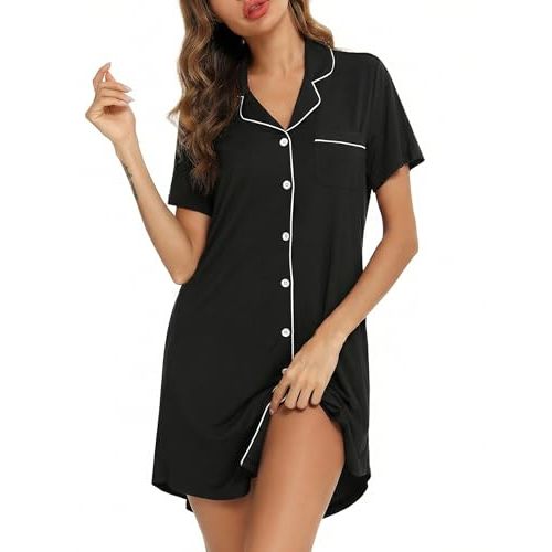 Leikar Nightgowns for Women Button Up Labor Delivery Gown Sleep Shirts | Viscose,nighty,postpartum,maternity pajamas dress,hospital gowns,nursing,breastfeeding,night shirts