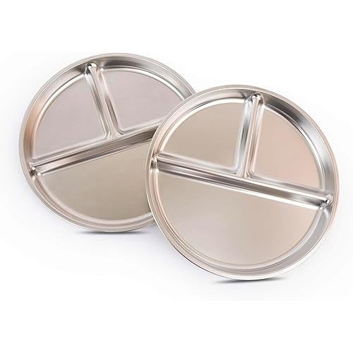 Stainless Steel Portion Control Plate | 3 compartment plates | Divided Plates for Adults Kids | Bariatric and Diabetic Diet Food Portion Plate | 2 pack - 9"x 9" Size