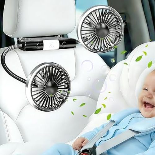Dual Car Backseat Fan for Backseat for Kids, Car Headrest Backseat Fan for Baby Rear Facing Back Seat (No Battery)