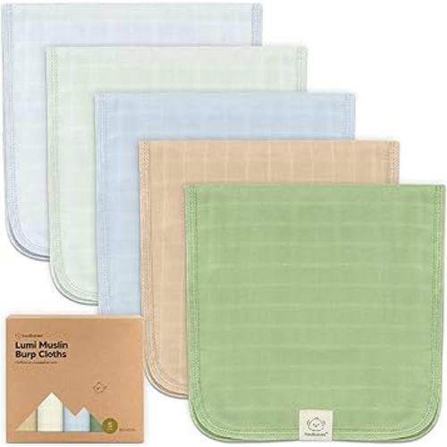 KeaBabies Cotton Muslin Burp Cloths Baby Boy, Girl - 5-Pack Soft & Absorbent Burping Cloth for Babies, Large Baby Towels & Washcloths for Newborn, Spit Up Rags, No Shrink, 20x10" (Dew)