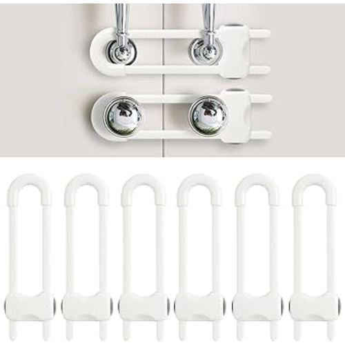 Baby Proofing Cabinets, Sliding Cabinet Locks for Babies, Adjustable U Shaped Baby Safety Locks, Childproof Cabinet Latch for Kitchen, Bathroom, Drawer, Cupboard Doors Knobs & Handles (6 Pack White)
