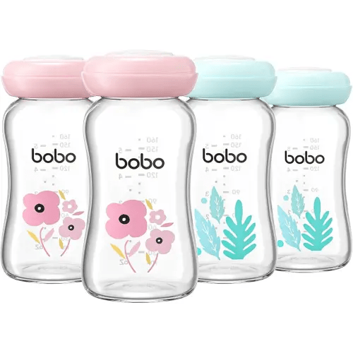 YOHKOH Glass Breast Milk Storage Bottles - 100% Leak-Proof, BPA-Free Breastmilk Storage Containers, Freezer & Dishwasher Safe, Ideal for Nursing Mothers (Multicolor, 5.4oz (Pack of 4))
