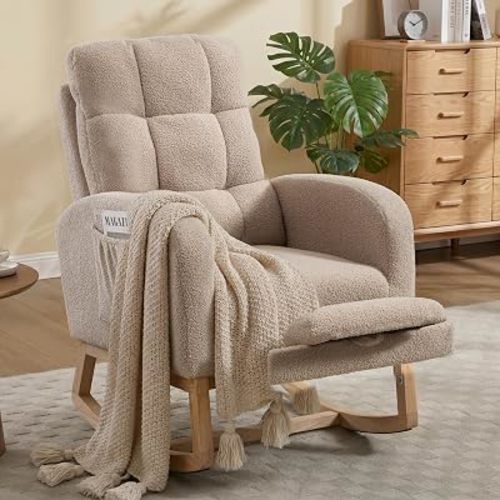Nursery Rocking Chair, Teddy Glider with Footrest (Brown Teddy)