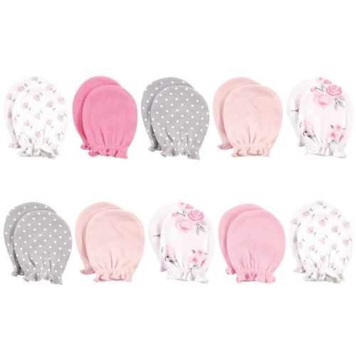 Hudson Baby Infant Girl Cotton Scratch Mittens, Pink Floral, 0-6 Months
