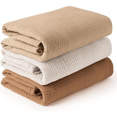 Konssy 3 Pack Muslin Swaddle Blankets for Unisex, Newborn Receiving Blanket, Large 47 x 47 inches, Soft Breathable Muslin Baby Swaddles for Boys & Girls