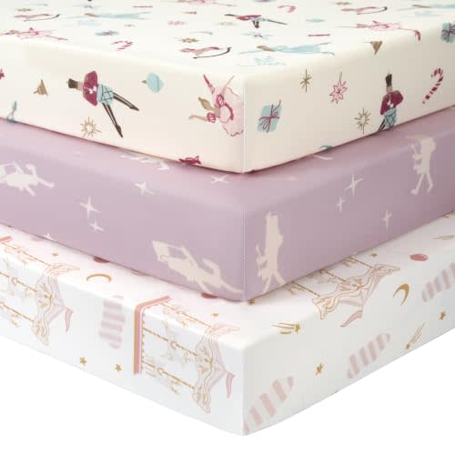 Baby Crib Sheets Girl, 3 Pack Toddler Bed Sheets Fitted for 52”x28” Standard Crib and Toddler Mattresses, Super Soft Microfiber Pink Ballet