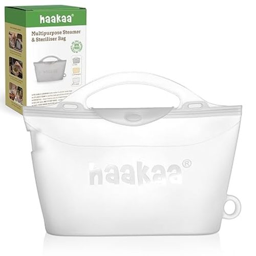 Haakaa Silicone Microwave Steamer & Steriliser Bag, 70oz/2000ml Large Capacity Reusable Steaming Bags for Baby Bottles, Breast Pump, Accessories, Pacifiers,Teethers, Great for Home&On The Go, Grey/1PC