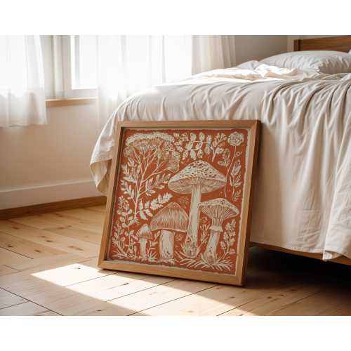 Mushroom Art Print Woodland Botanical Wall Art Rustic Autumn Toadstool Illustration Forager Decor Cottagecore Kitchen Artwork Fall Wall Ar