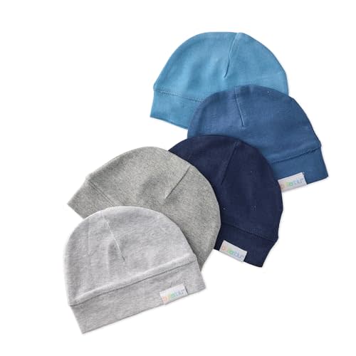 Charlie 5-Pack Baby Hats 100% Organic Cotton Baby Beanies for Newborn, Infant, and Baby Girls, Boys, Unisex