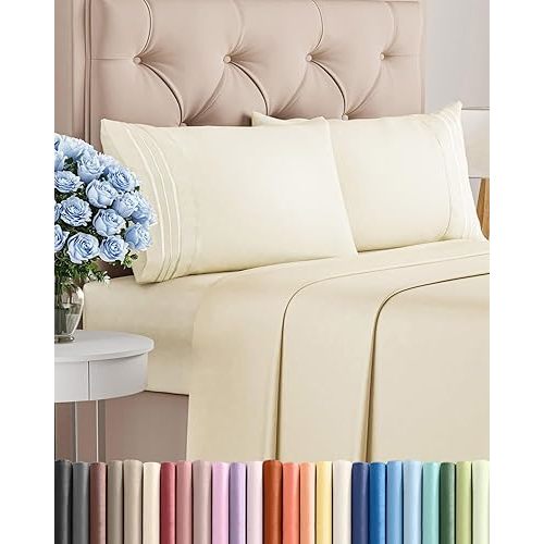 King Size 4 Piece Sheet Set - Comfy Breathable & Cooling Sheets - Hotel Luxury Bed Sheets for Women, Men, Kids & Teens - Deep Pockets, Easy-Fit, Wrinkle Free Sheets - Off White Oeko-Tex Bed Sheet Set