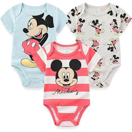 Disney Baby Toy Story Mickey Mouse Cars Winnie the Pooh Boys 3 Pack Bodysuit Creeper for Newborn and Infant