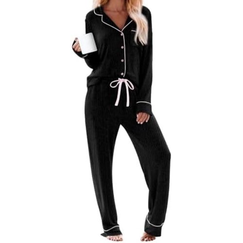 Women's Pajama Sets Long Sleeve Button Down Soft Knit Sleepwear Pjs 2 Piece Lounge Set