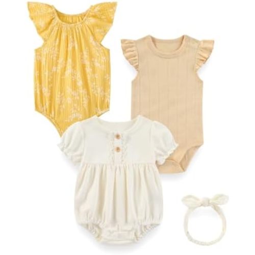 3 Pack Baby Girl Bodysuits Set Cotton Infant One-Piece Romper New Born Summer Short Sleeve Outfit