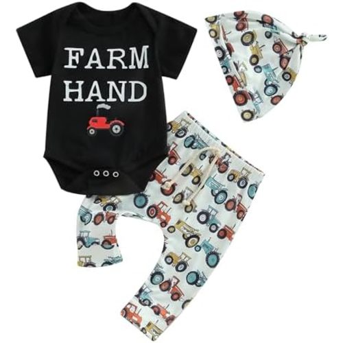 SAYOO Baby Layette Set Infant Boy Farm Animals Bodysuit Clothes Letter Romper+Pants Newborn Coming Home Outfit with Hat