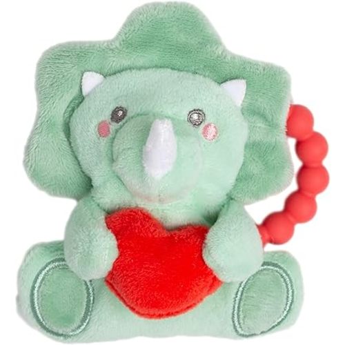 Pearhead Dinosaur Baby Teether – BPA-Free Silicone Teething Ring, Soft Crinkle Sensory Rattle, Dino Baby Gift for Boys and Girls, Infant Gum Soother for Newborns 0+ Months