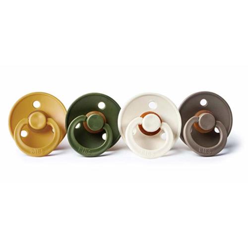 BIBS BPA-Free Natural Rubber Baby Pacifier | Made in Denmark (Mustard/Hunter Green/Ivory/Dark Oak, 0-6 Months) 4-Pack - 0-6 Month (Pack of 4)