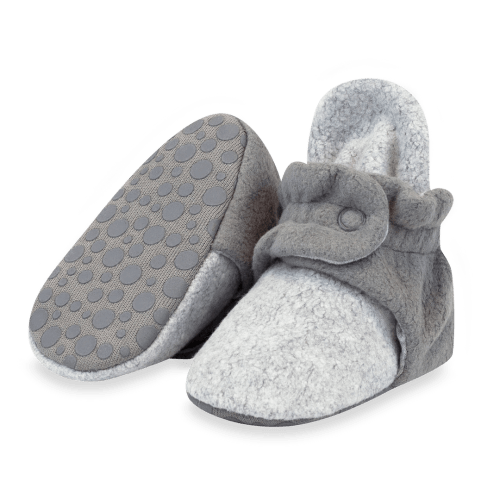 Zutano Cozie Fleece Stay-On Baby Bootie Slipper - Heather Gray/Gray