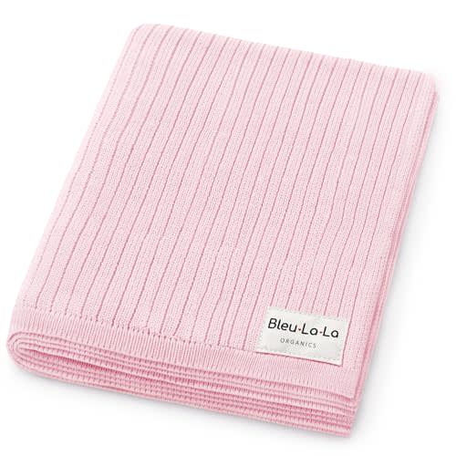 100% Organic Cotton Baby Blanket for Girls – Luxury Stretch Ribbed Knit, Breathable Swaddle Quilt Blanket for Newborns (Ribbed - Pink)