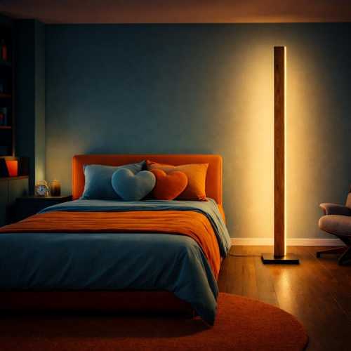 Mid Century Modern Floor Lamp, Dimmable Wood LED Corner Lamp, Customizable Standing Mood Light