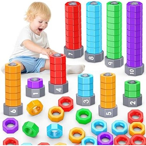 2-in-1 Montessori Counting & Stacking Toys for Toddlers Ages 1-5 Autism Sensory Toys for Kids Preschool Educational Spinning Learning Games Birthday Xmas Gifts for Boys Girls 1-5 Year Old