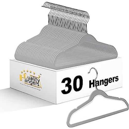Quality Kids Plastic 30 Pack Non Velvet Non-Flocked Thin Compact Children's Hangers Swivel Hook for Shirts Blouse Coats (Gray, 30)