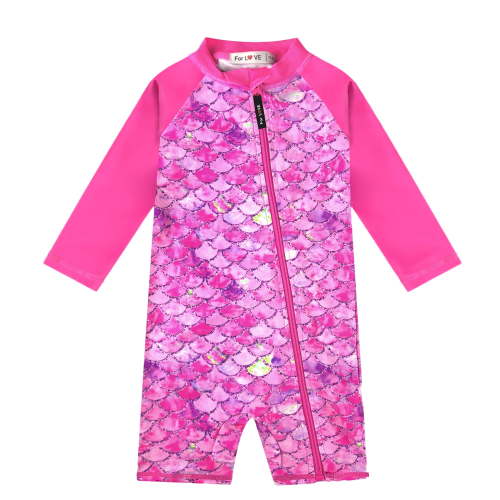 weVSwe Toddler Swimwear for Girls, 0-3 Years, UPF 50+ Sun Protection, Zipper Closure, Tropical Plant Print, Perfect for Swimming & Beach Activities