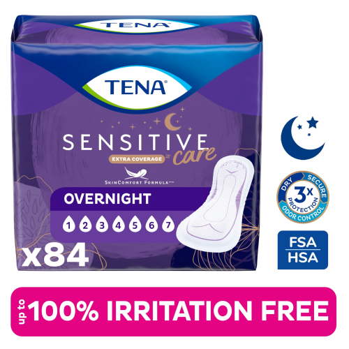 Tena Sensitive Care Extra Coverage Overnight Incontinence Pads for Women, 84 Count