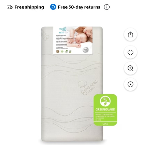Wonder Dream Toddler Crib Mattress Organic Cotton,100% Breathable,No VOC's, Water Repellent Hypoallergenic - Walmart.com