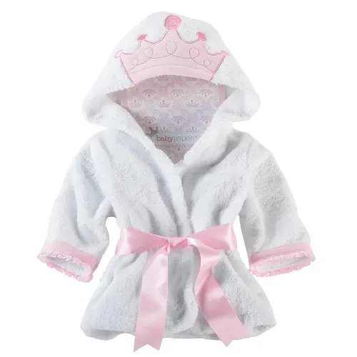 Baby Aspen Little Princess Hooded Towel Robe, 0-9 Months, Baby Bath Towel/Spa Robe
