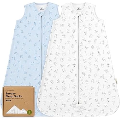 2-Pack Baby Sleep Sacks,Zipper Wearable Blanket-0.5TOG Organic Cotton,Lightweight, Soft Cozy Toddler Sleeping Sack 6-12 months, Easy to Wear Large Newborn Transition Swaddles Sleepsacks (ABC Land Sky)