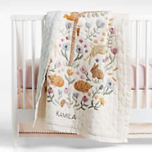 Wonderland Prairie Embroidered 100% Organic Cotton Voile Baby Crib Quilt