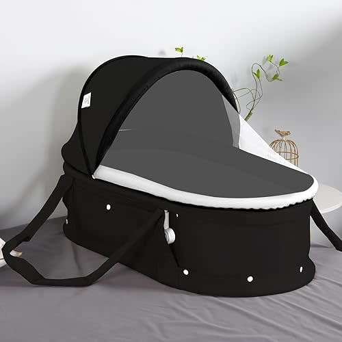 surebaby 2-in-1 Portable Travel Bassinet & Baby Sleeper Bed, Lightweight Foldable Bassinet with Sunshade Cover, Compact Folding Design for Newborns & Infants (Black, Washable)