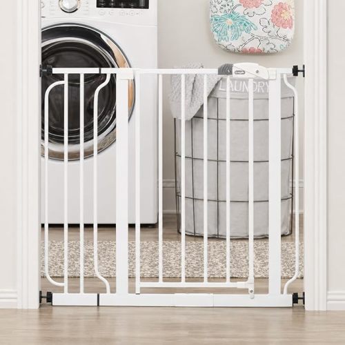 Regalo Safety 29-38.5" Baby Gate for Doorways & Bottom of Stairs, Pressure Mounted Baby Gate with Door for Babies, Toddlers & Pets, Tested & Safe for 30 Years, American Designed, American Owned, White