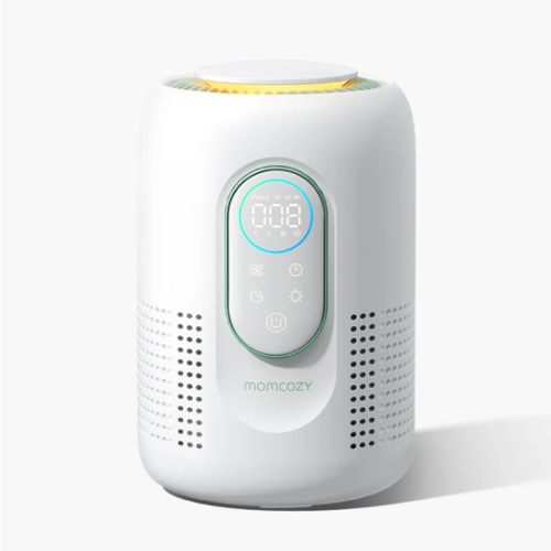 Momcozy Nursery Air Purifier, 4-Filter System with H13 HEPA & Carbon, Real-Time PM2.5 Air Quality Monitor & Display with 3-Color Status, Baby Air Purifier with 21 dB Sleep Mode, Dimmable Night Light