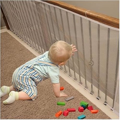 Banister Guard for Baby, Balcony Netting for Pets, 10ft x 3ft, Baby Safety Stairs Rail Net Provides Your Baby with a Environment, Baby Stair Net Fit for Child, Small Pet, Toy - White
