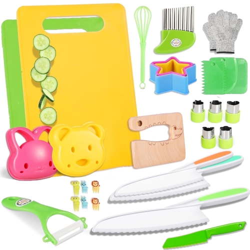 Toddler Knife Set Knifes for Real Cooking, Montessori Kitchen Knife Set with Cutting Board Crinkle Cutters Safe Knives, Toddlers Kitchen Tools